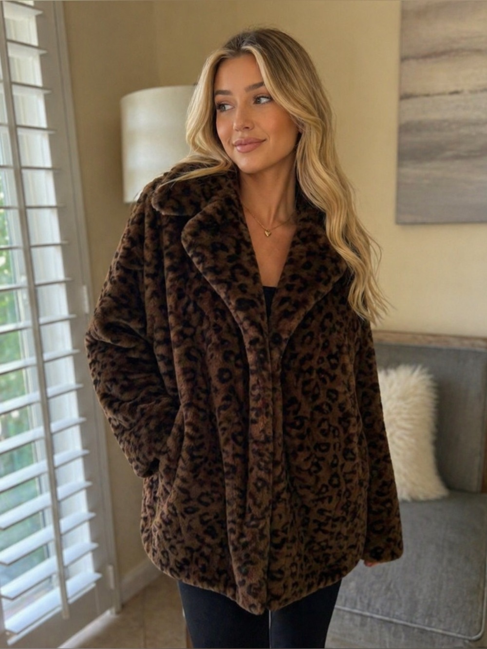 Massey’s Leopard Print Faux Fur Teddy Jacket - Brown